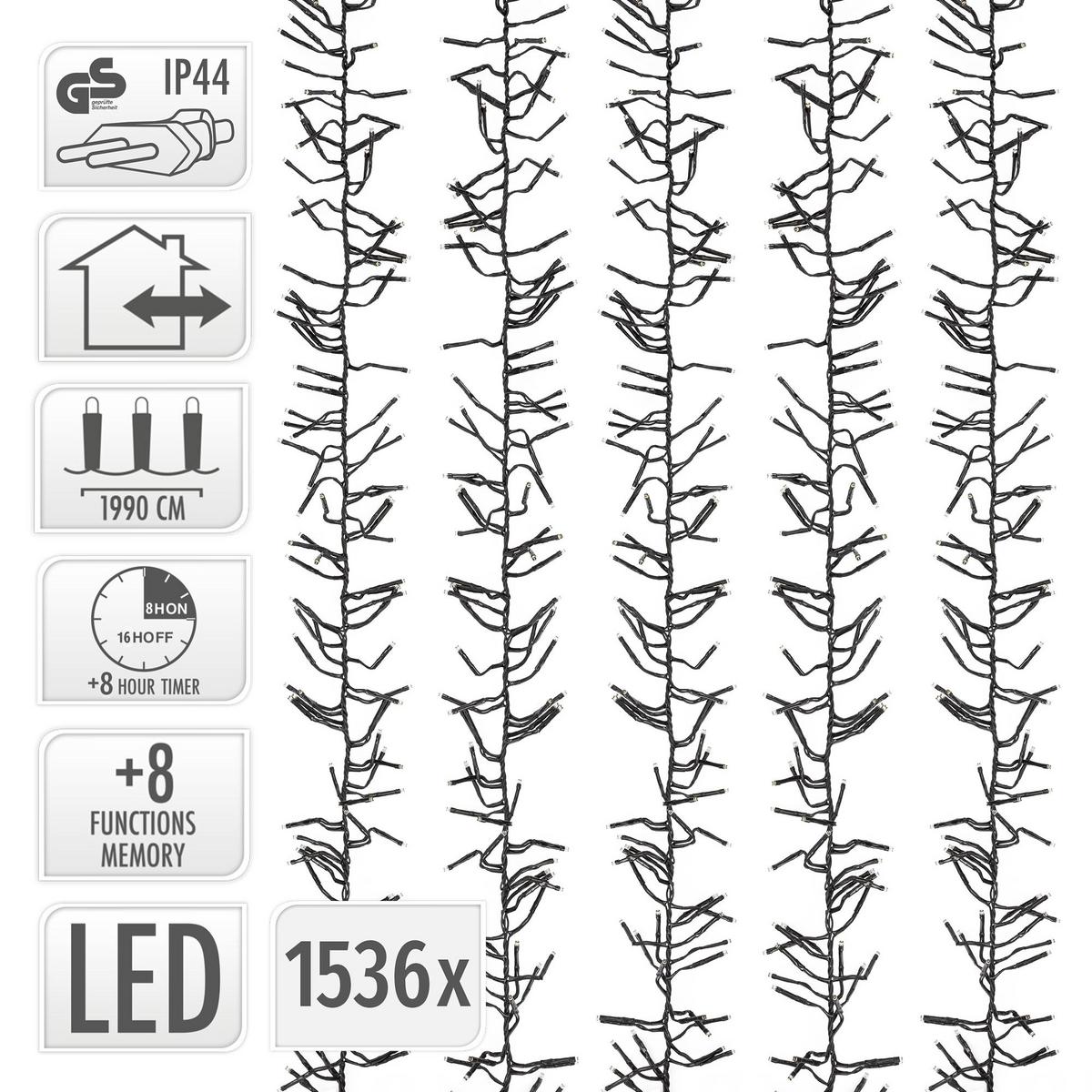 LED LICHTERKETTE Cluster Außen Innen 19,9 m Weihnachtsbeleuchtung 1536 LED Warmweiß - Weiß, Kunststoff (2290cm) - ECD-Germany