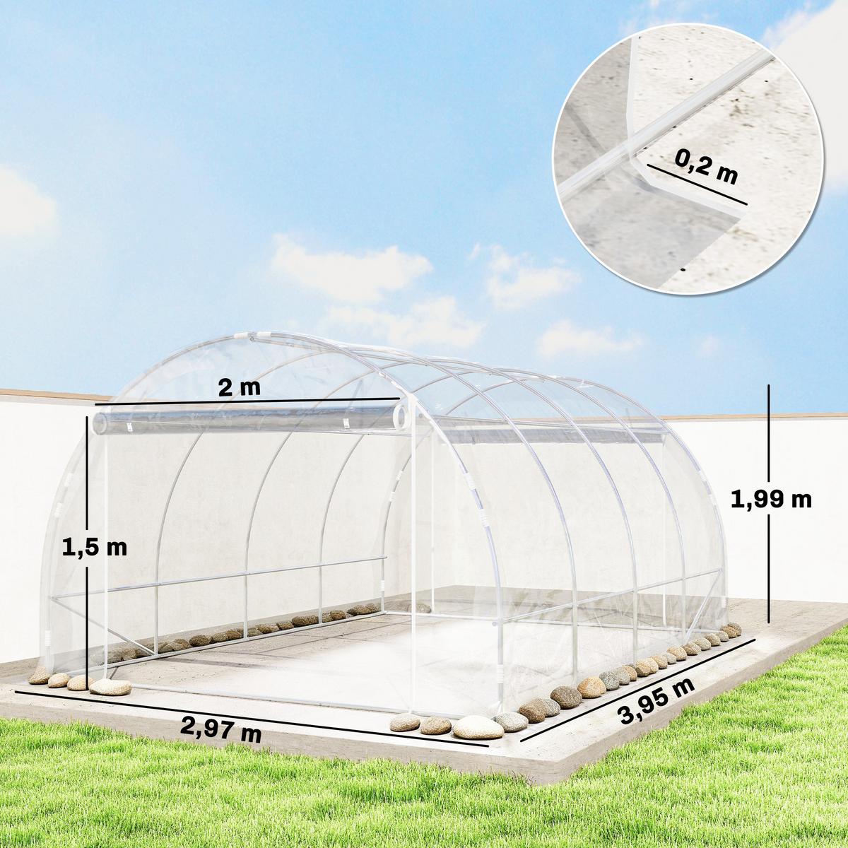 FOLIENGEWÄCHSHAUS Stahl PE Transparent - Transparent, Metall (297/199/395cm) - Outsunny