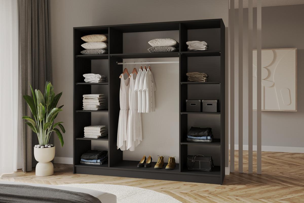 KLEIDERSCHRANK - LESE - 200 - Schwarz - Schwarz Hochglanz/Schwarz, Holzwerkstoff (200/200/51cm) - ALTDECOR