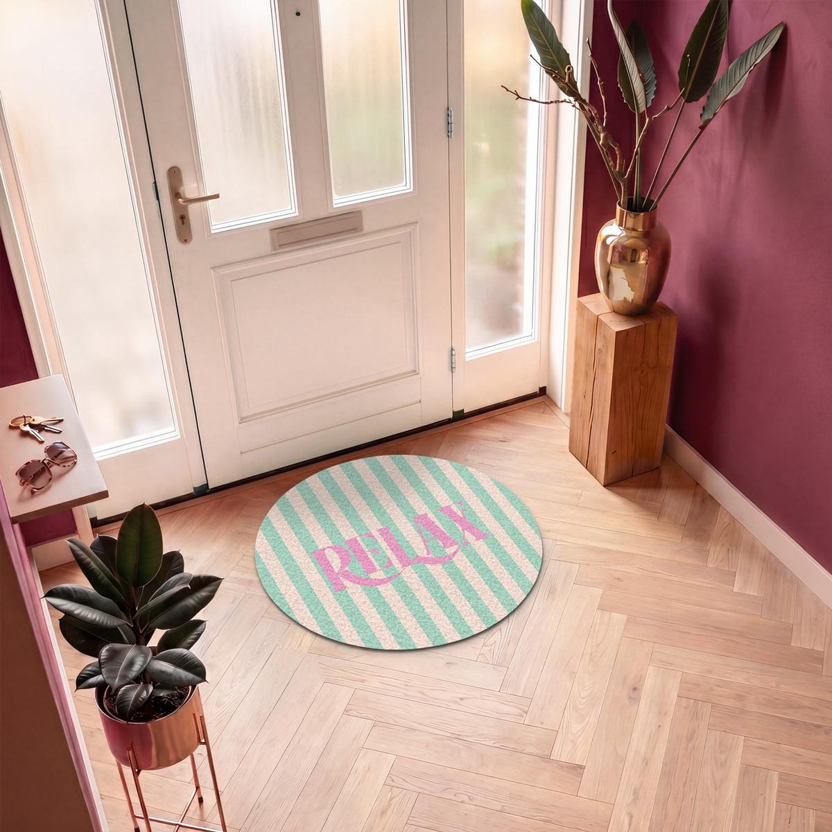 FUSSMATTE Rosa – Grün – Streifen – Entspannung 90x90 cm - Mintgrün, Kunststoff (90/0.4cm) - MuchoWow