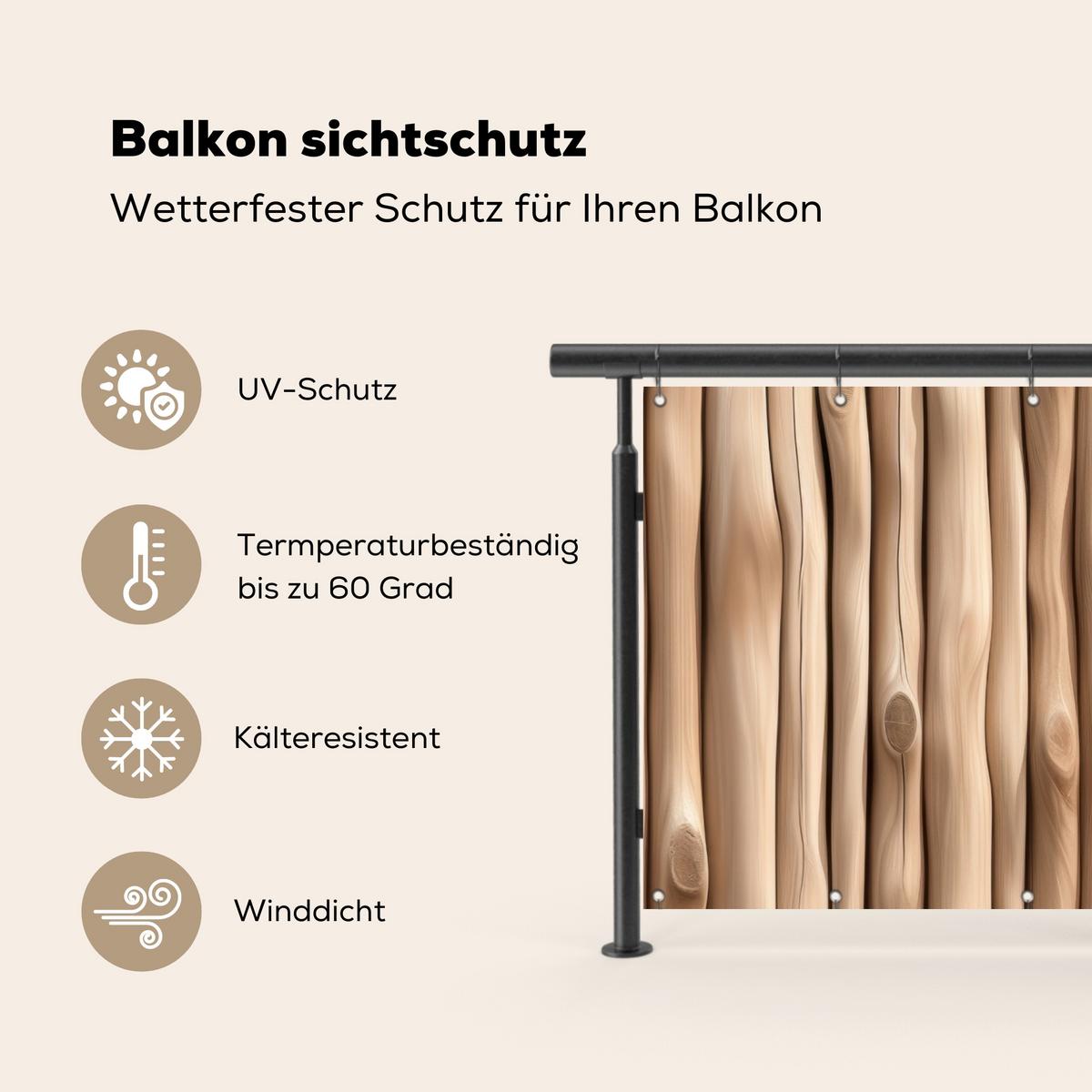BALKON-SICHTSCHUTZ Holz - Stiel - Hellbraun Witterungsbeständig 200x110 cm - Ahornfarben, Kunststoff (200/110cm) - MuchoWow