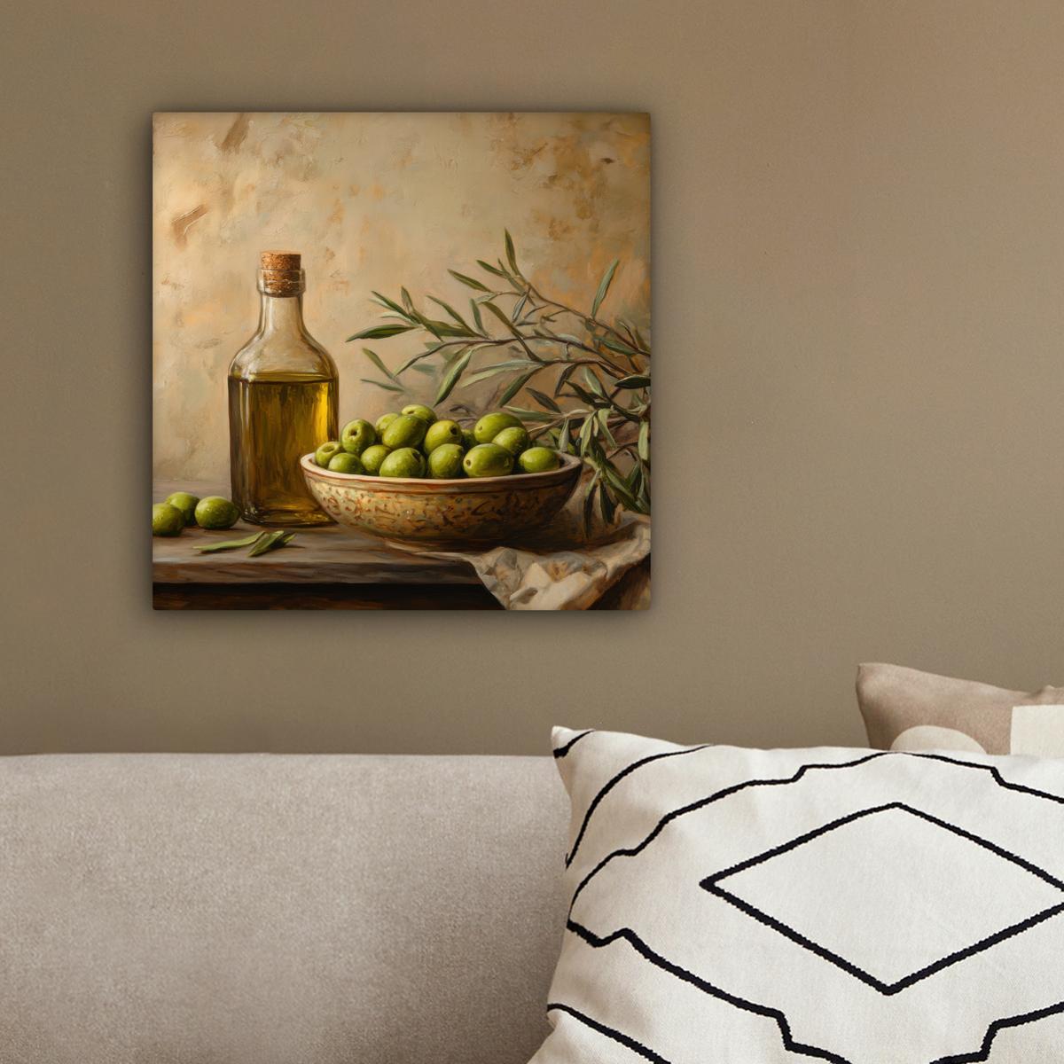 LEINWANDBILD Oliven - Stilleben - Vintage Deko Wohnzimmer 20x20 cm - Olivgrün, Textil (20/20cm) - MuchoWow