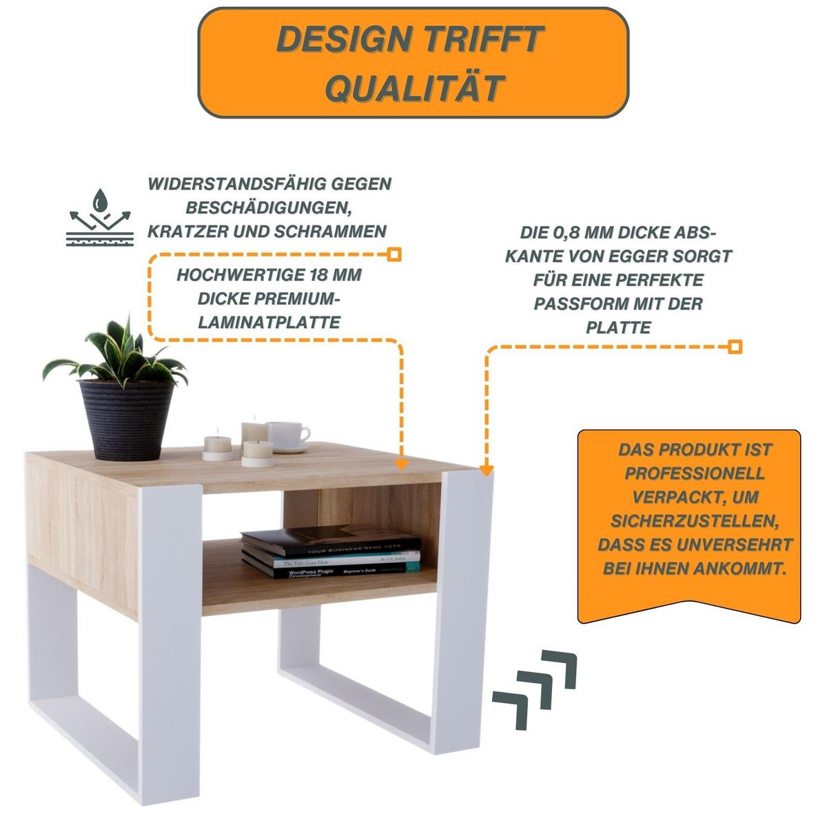 COUCHTISCH Karo65 65/45/53,6 - Eichefarben/Weiß, Holzwerkstoff (53.6/65/45cm) - RAUMHIRSCH FURNITURE