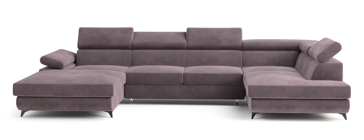 WOHNLANDSCHAFT RUBANO R-S Lila Velours-Stoff mit Schlaffunktion - Lila, Holz (339/89/190cm) - MASSENO