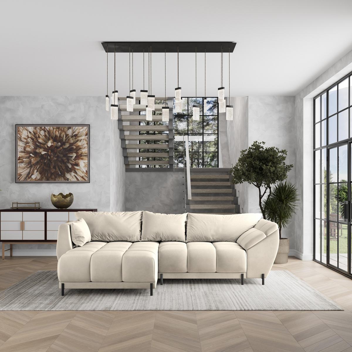 ECKSOFA VESTANO L-S Creme Velours-Stoff mit Schlaffunktion - Creme, Holz (287/182cm) - MASSENO