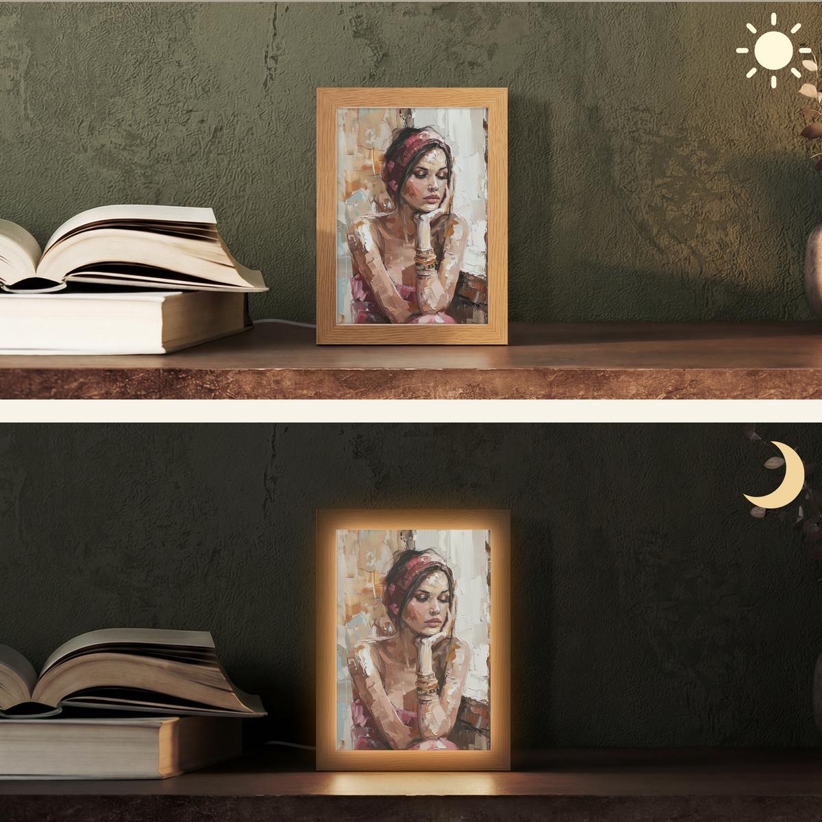TISCHLEUCHTE Frau - Lackierung - Porträt - Modern 15x20 cm - Bronzefarben, Holzwerkstoff (8/15/20cm) - OnlyWow