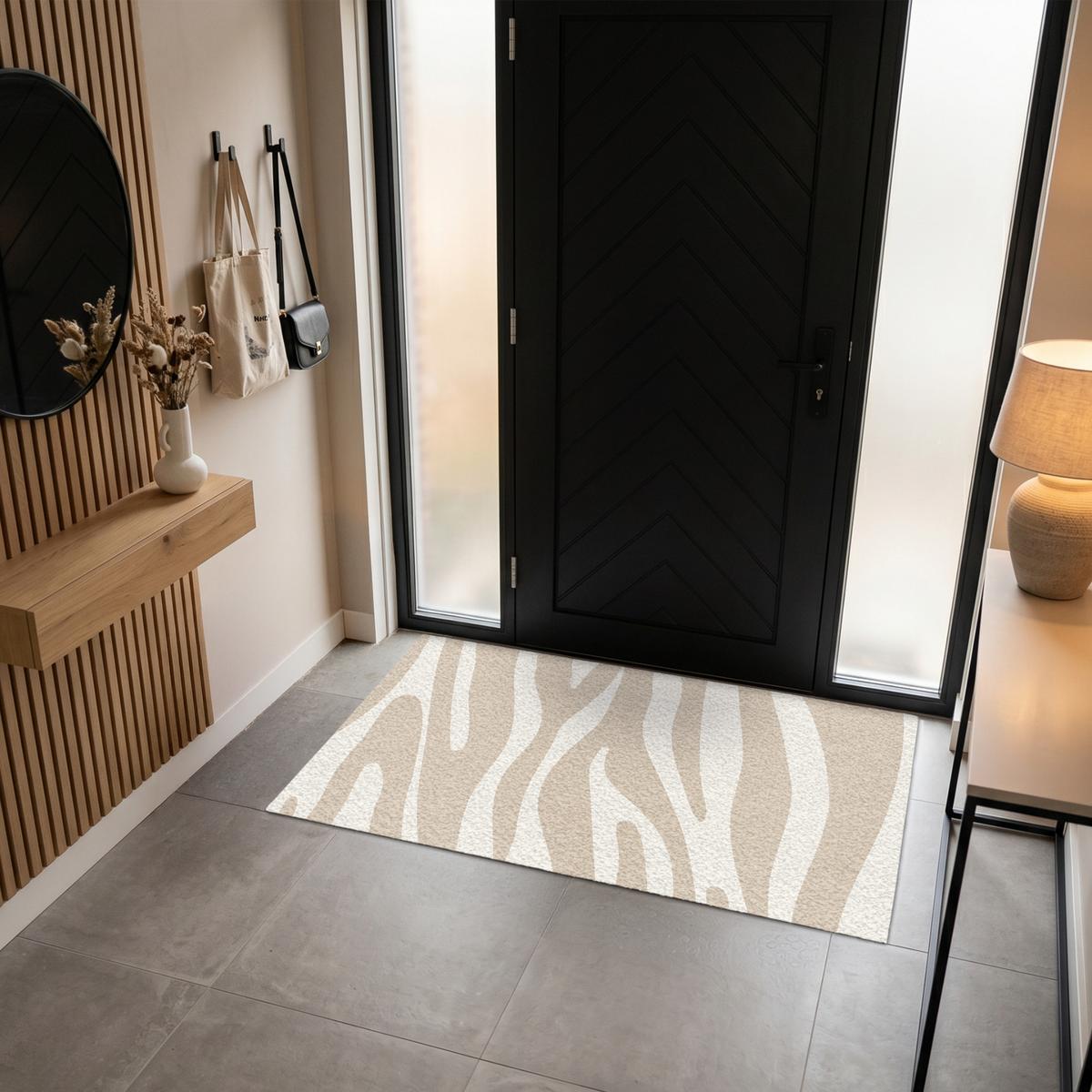 FUSSMATTE Zebramuster - Beige - Weiß - Tiermuster Schmutzfänger 150x90 cm - Beige, Kunststoff (150/0.4cm) - MuchoWow