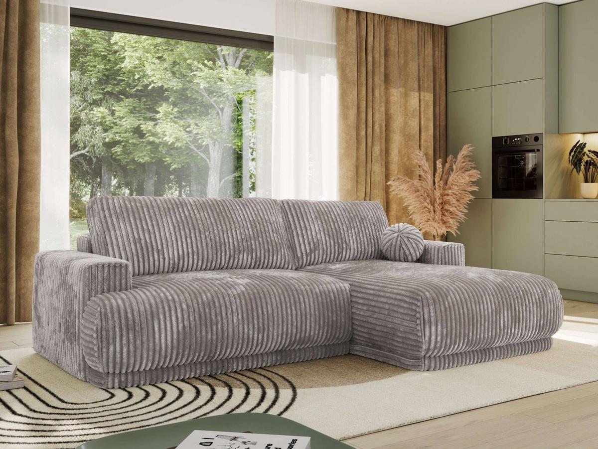 ECKSCHLAFSOFA RINA L Hellgrau Cord - rechts - Hellgrau/Schwarz, Kunststoff/Textil (170/267cm) - MKS