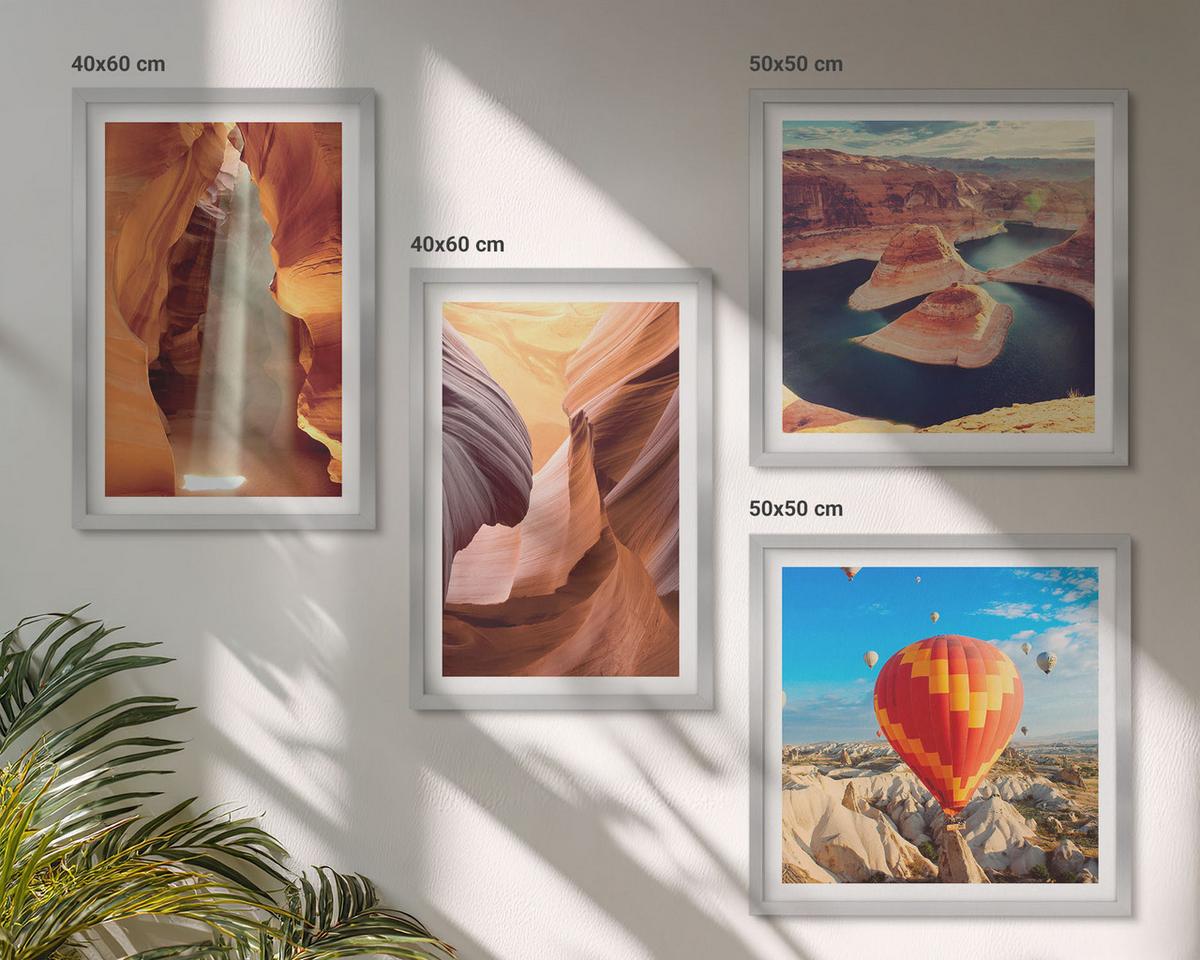 BILDER SET 4er Set - 50x50 cm & 40x60 cm Silberner Rahmen - Wasserfall in der Schlucht - Silberfarben, Kunststoff (50/50cm) - TULUP