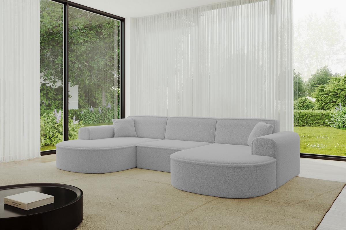 WOHNLANDSCHAFT MARI-U1 - 303x171x79 cm Hellgrau Bouclé - Hellgrau/Schwarz, Holzwerkstoff/Kunststoff (303/79/171cm) - ALTDECOR