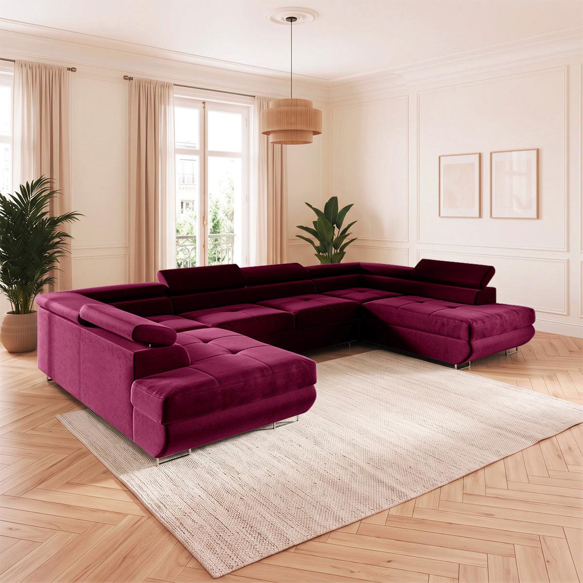 PANORAMASOFA Wilson 5 Sitzplätze Bordeaux - Rot, Textil (335/72/201cm) - Petits-meubles