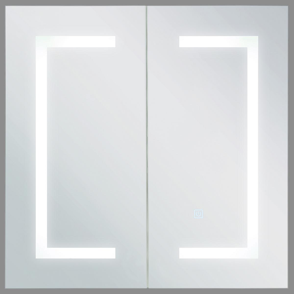 BAD-SPIEGELSCHRANK weiß/silber mit LED-Beleuchtung 60/60 cm Mazarredo - Silberfarben/Weiß, Holz/Holzwerkstoff (60/60/12cm) - Beliani