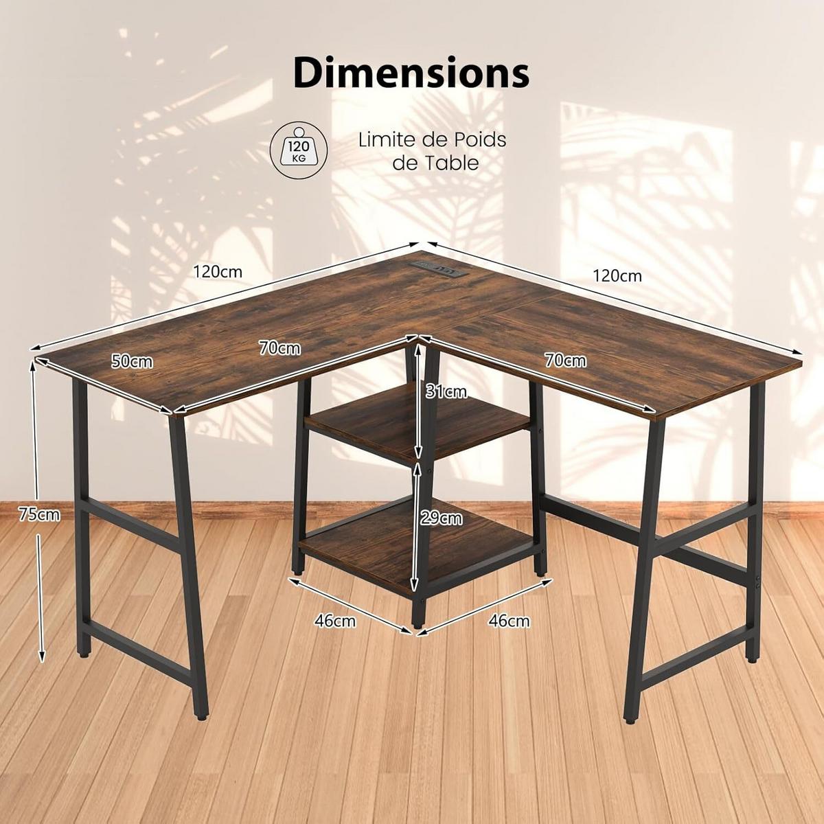 SCHREIBTISCH 75cm Braun - Braun, Holz (120/120/75cm) - COSTWAY