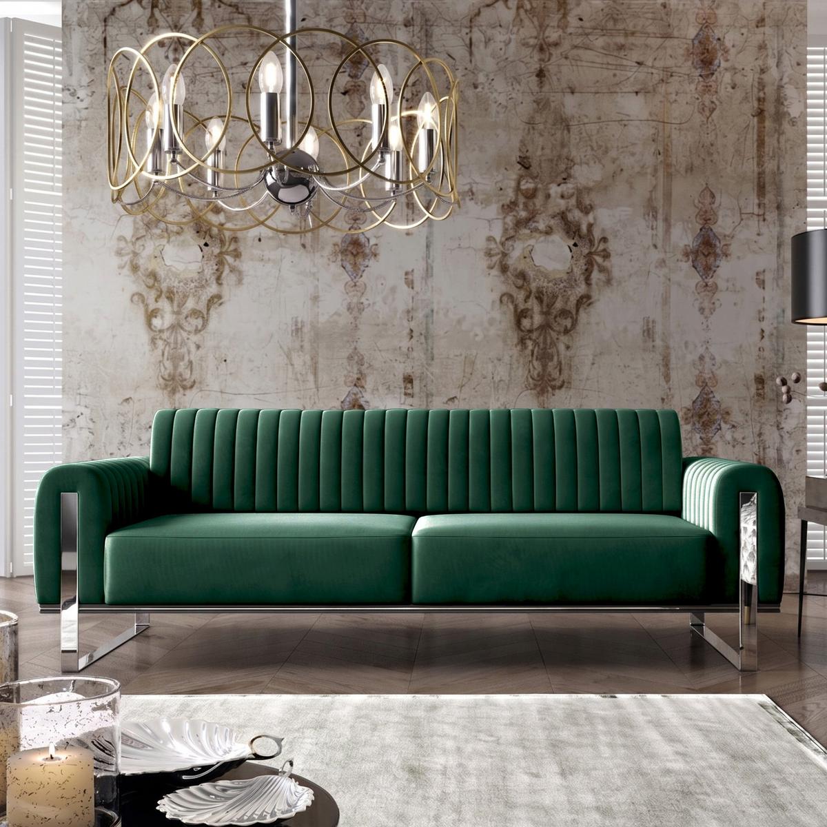 SOFA Parissa 228 cm - Silberfarben/Grün, Textil/Metall (228/79/92cm) - Selsey