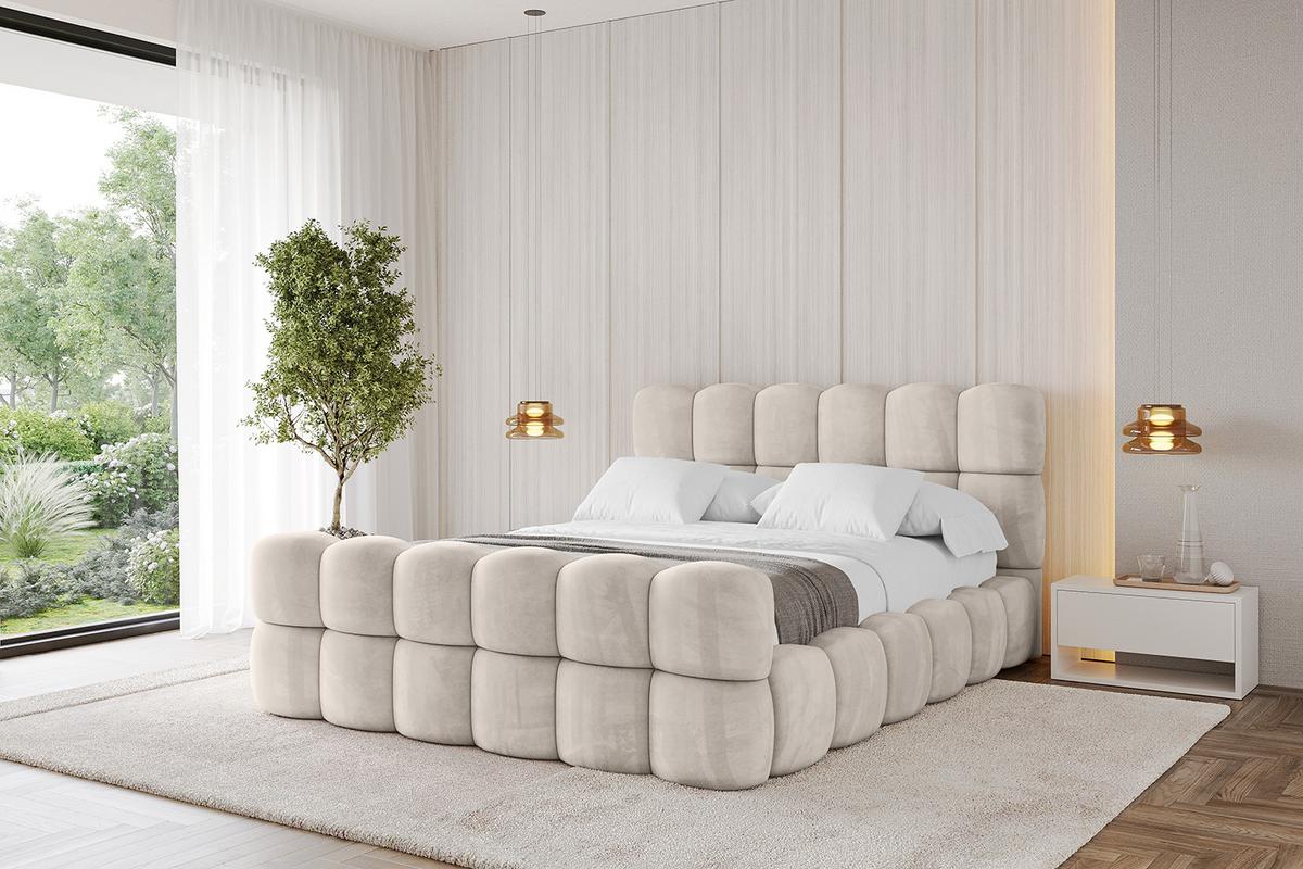POLSTERBETT mit Bettkasten, Fußteil und Lattenrost, Bett mit Matratze H3/H4 - LEYA-Z 200x200 Beige - Beige, Holzwerkstoff/Textil (200/200cm) - ALTDECOR