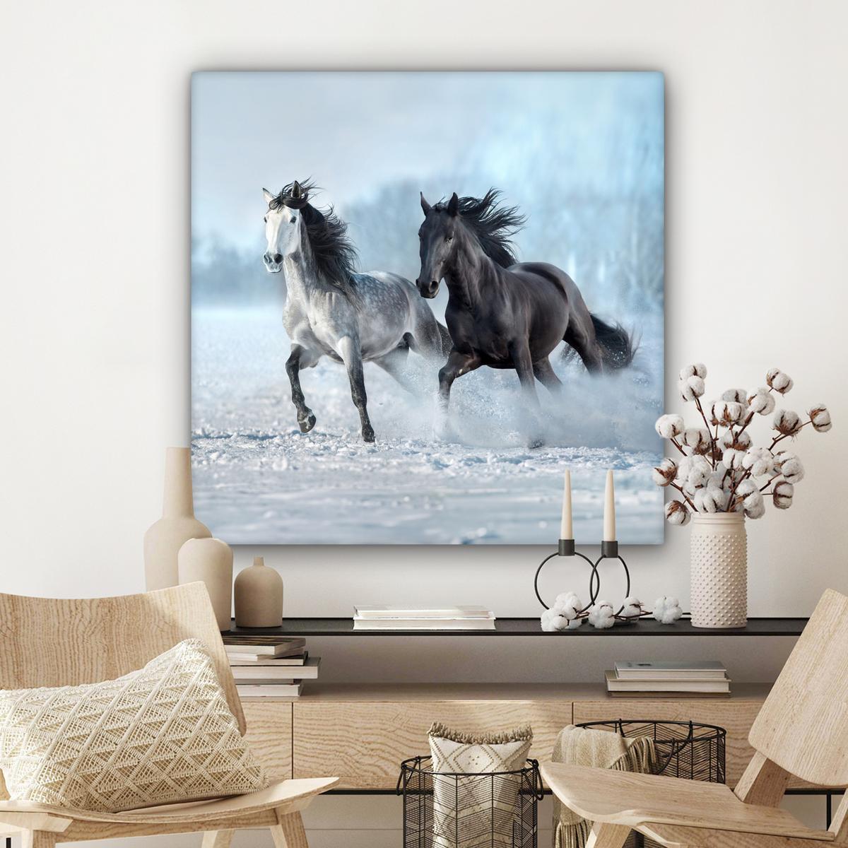 LEINWANDBILD Pferde - Winter - Tiere - Natur - Schnee Deko Groß 90x90 cm - Anthrazit, Textil (90/90cm) - MuchoWow