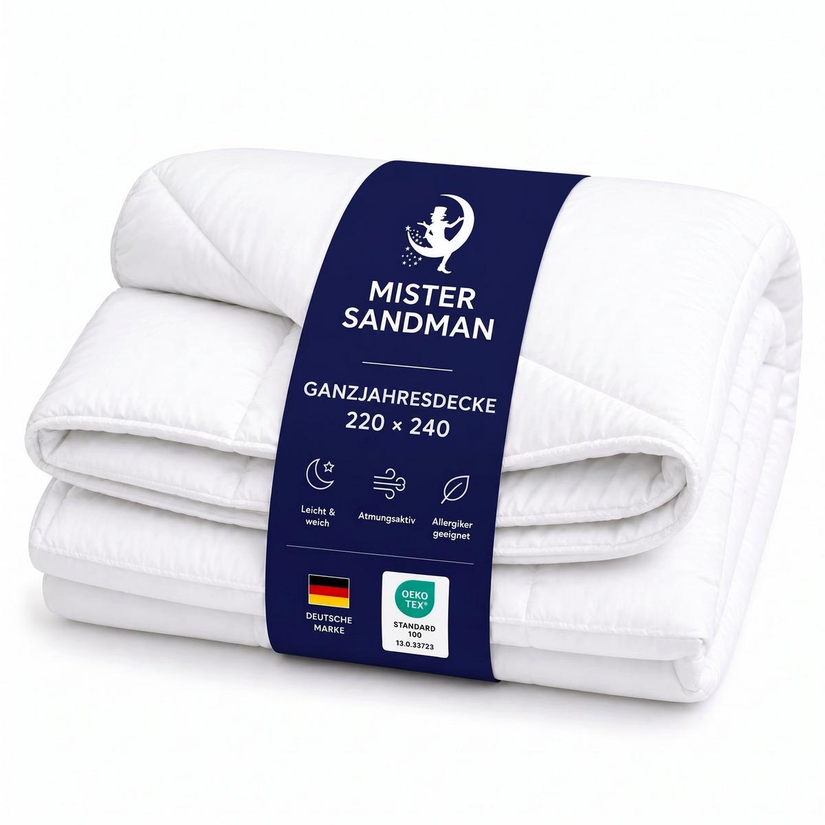 GANZJAHRESBETTDECKE 220x240 cm – atmungsaktive Mikrofaser Bettdecke mit Hohlfaserfüllung – Steppdecke für Sommer und Winter – für Allergiker geeignet - Weiß, Textil (220/240cm) - Mister Sandman