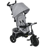 6-IN-1 Dreirad mit Schubstange, Kinderdreirad mit abnehmbarem Sonnendach - Grau, Metall (102/49/102cm) - HOMCOM