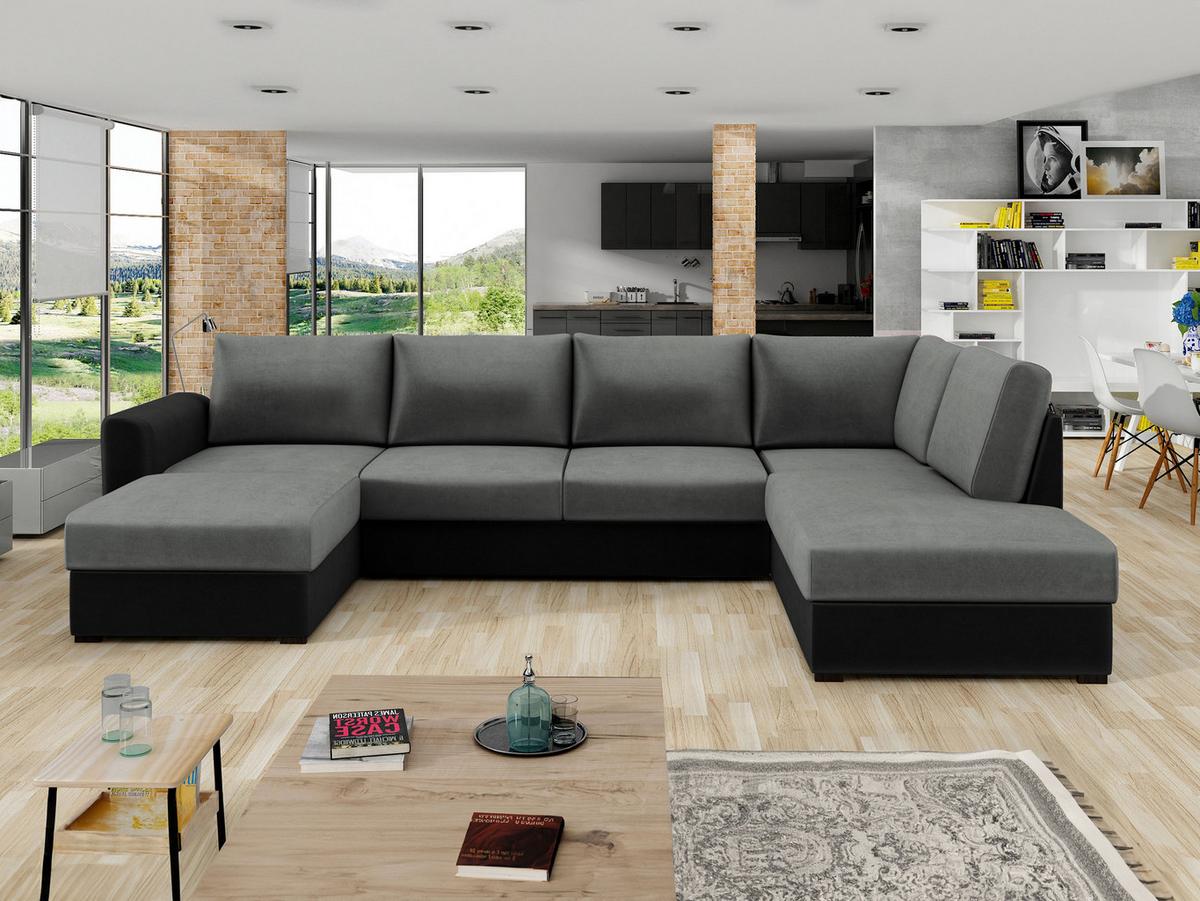 WOHNLANDSCHAFT Wilma Premium, Seite: Rechts - Schwarz/Grau, Holz/Textil (305/85/188cm) - MIRJAN24