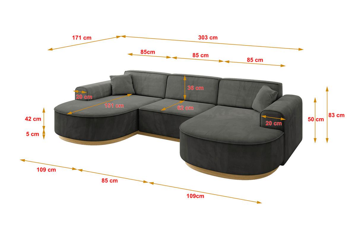 WOHNLANDSCHAFT MARI-U1-v2 - 303x171x83 cm Dunkelgrau Velours - Dunkelgrau, Holzwerkstoff/Textil (303/83/171cm) - ALTDECOR