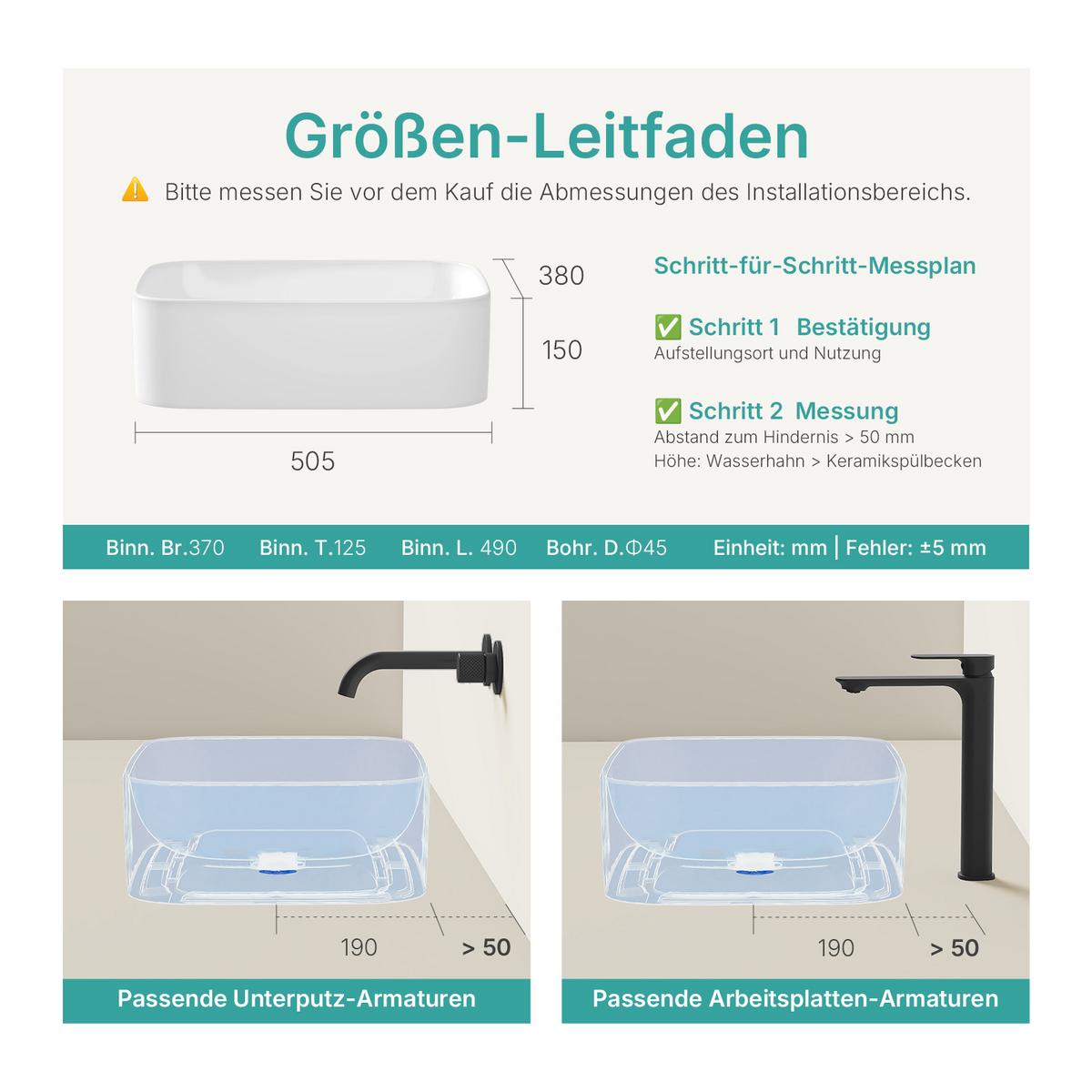 WASCHBECKEN mit pflegeleichter Oberfläche Weiß 50,5 / 38 / 15 cm - Weiß, Keramik (50.5/15/38cm) - EMKE