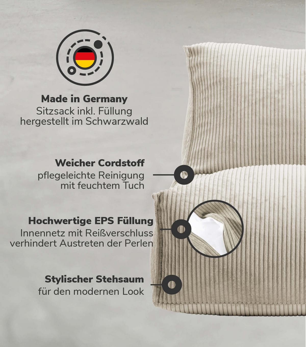 SITZSACK Cord Der Gelassene - Beige, Textil (60/65/95cm) - Mokebo