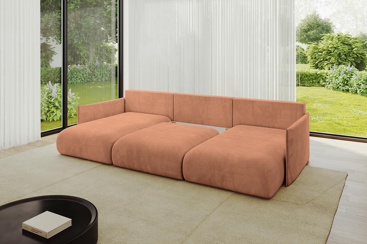 WOHNLANDSCHAFT mit Schlaffunktion und Bettkasten ONESK-U 317x177x72 Koralle Velours - Koralle, Holzwerkstoff/Kunststoff (317/72/177cm) - ALTDECOR