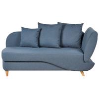 CHAISELONGUE Leinenoptik dunkelblau mit Bettkasten rechtsseitig Meri - Blau/Hellbraun, Textil (156/73/69cm) - Beliani