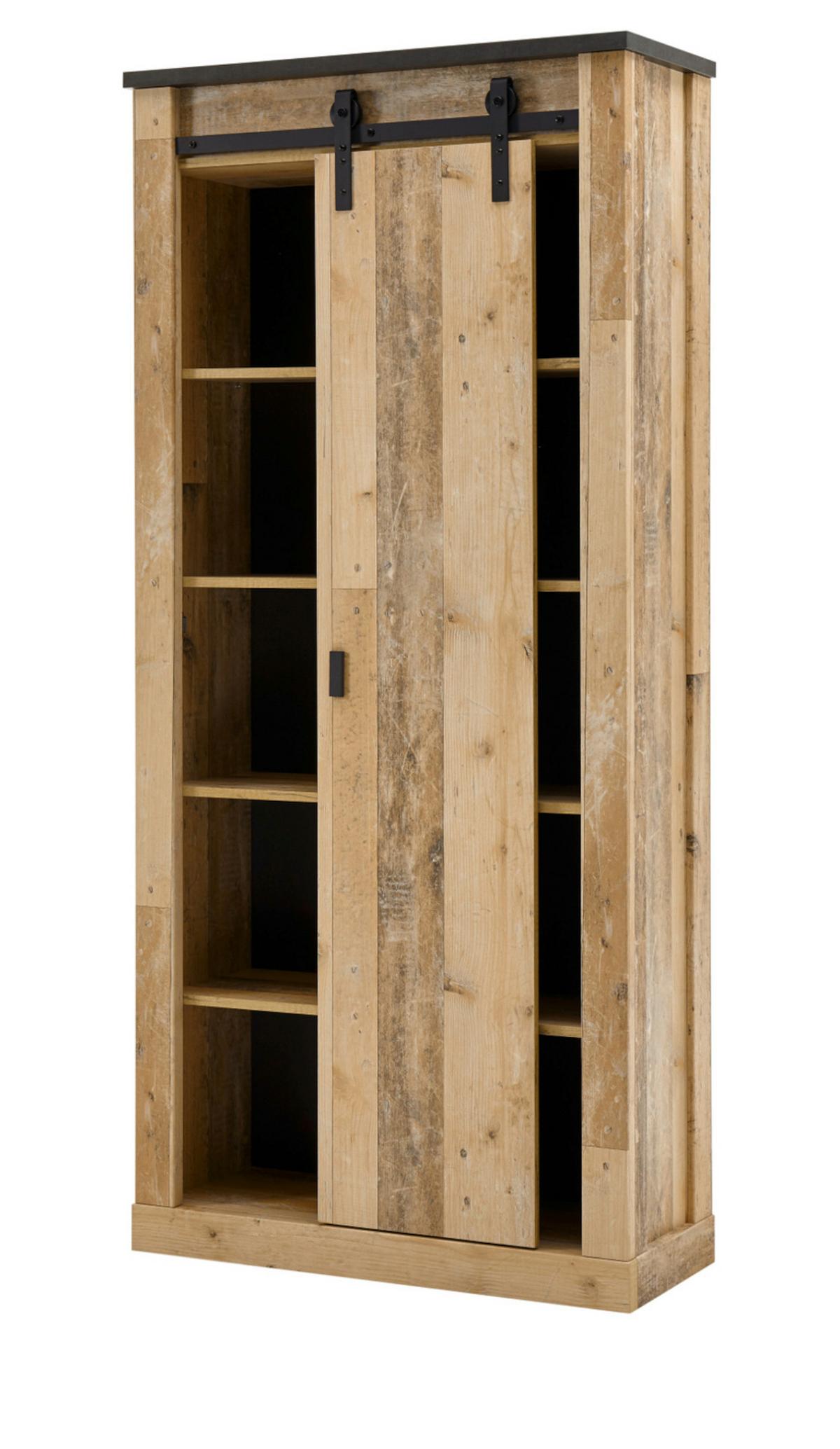 STAURAUMSCHRANK Used Wood hell, anthrazit, Mehrzweckschrank mit Schiebetür - Anthrazit/Schwarz, Holzwerkstoff/Metall (93/201/38cm) - Furn.Design