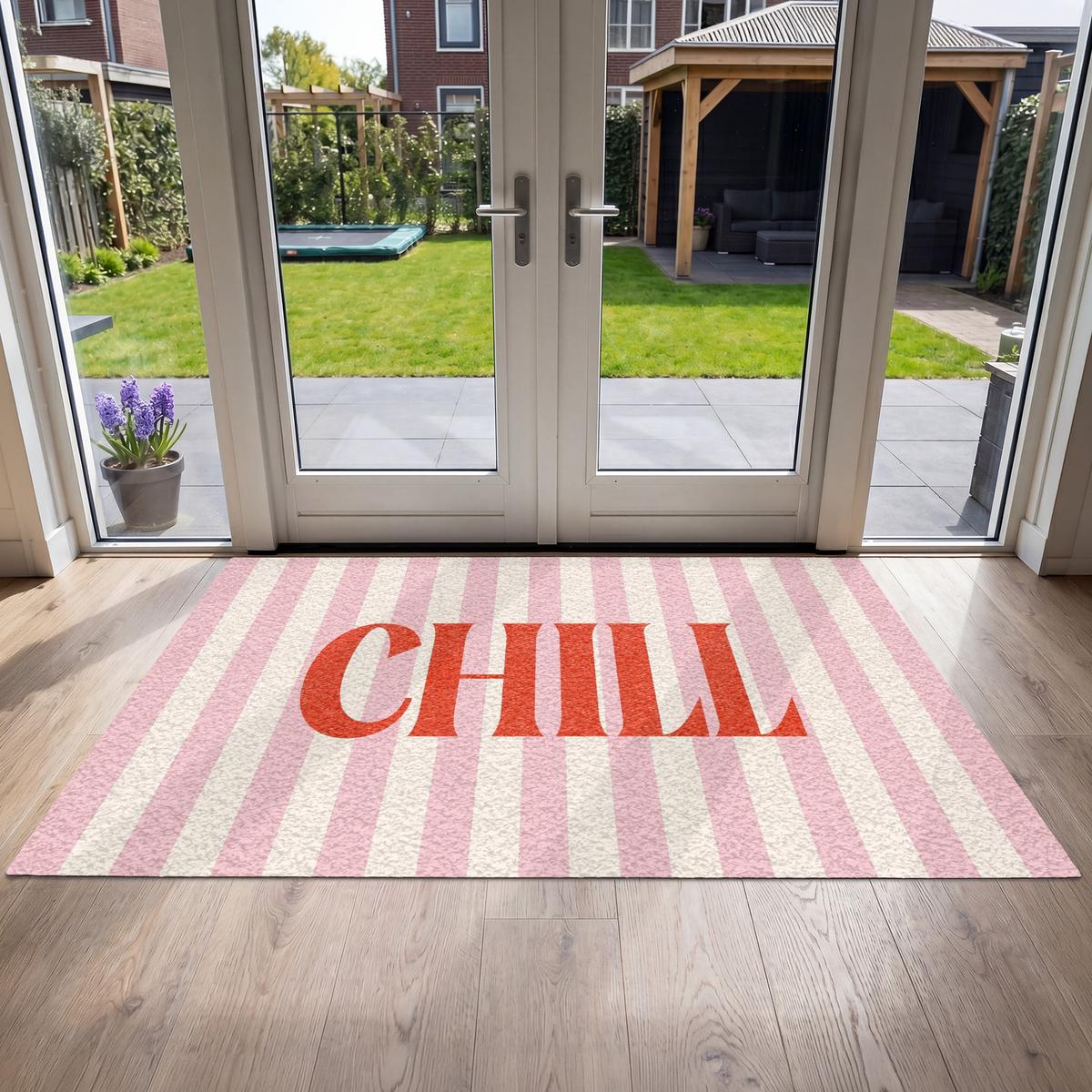 FUSSMATTE Zartrosa – Rot – Streifen – Chill 180x120 cm - Rosa, Kunststoff (180/0.4cm) - MuchoWow