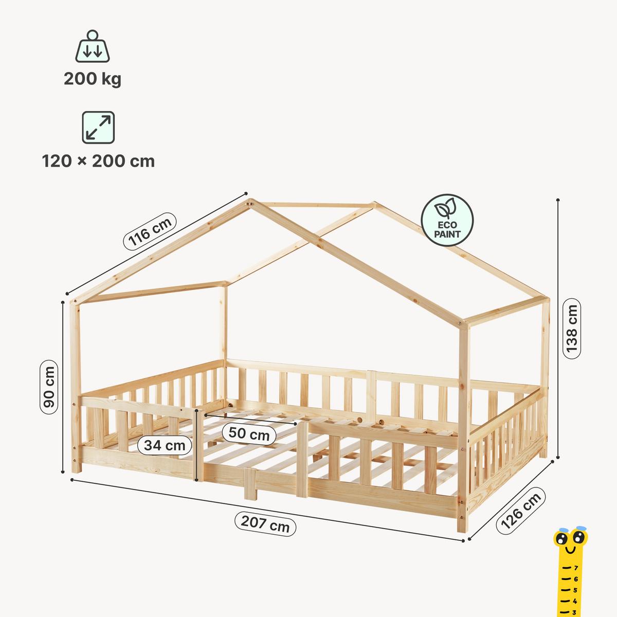 HAUSBETT Treviolo - Naturfarben, Holz (120/200cm) - [en.casa]