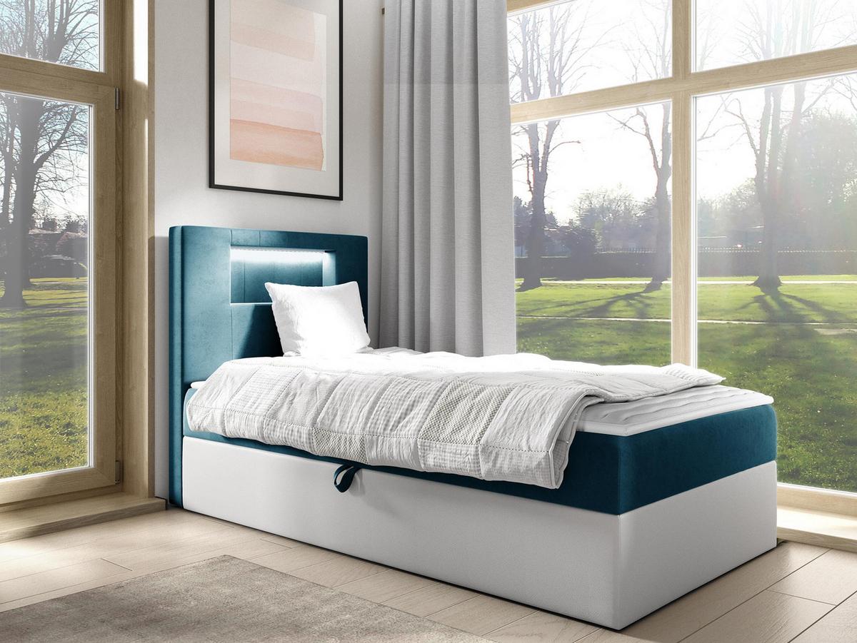 BOXBETT Gold Junior 1, Seite zum Öffnen des Bettkastens: Links - H3 - Türkis/Weiß, Holz (100/200cm) - MIRJAN24