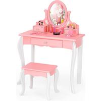 KINDER SCHMINKTISCH mit Hocker Pink - Pink, Holz (70/100/34cm) - COSTWAY