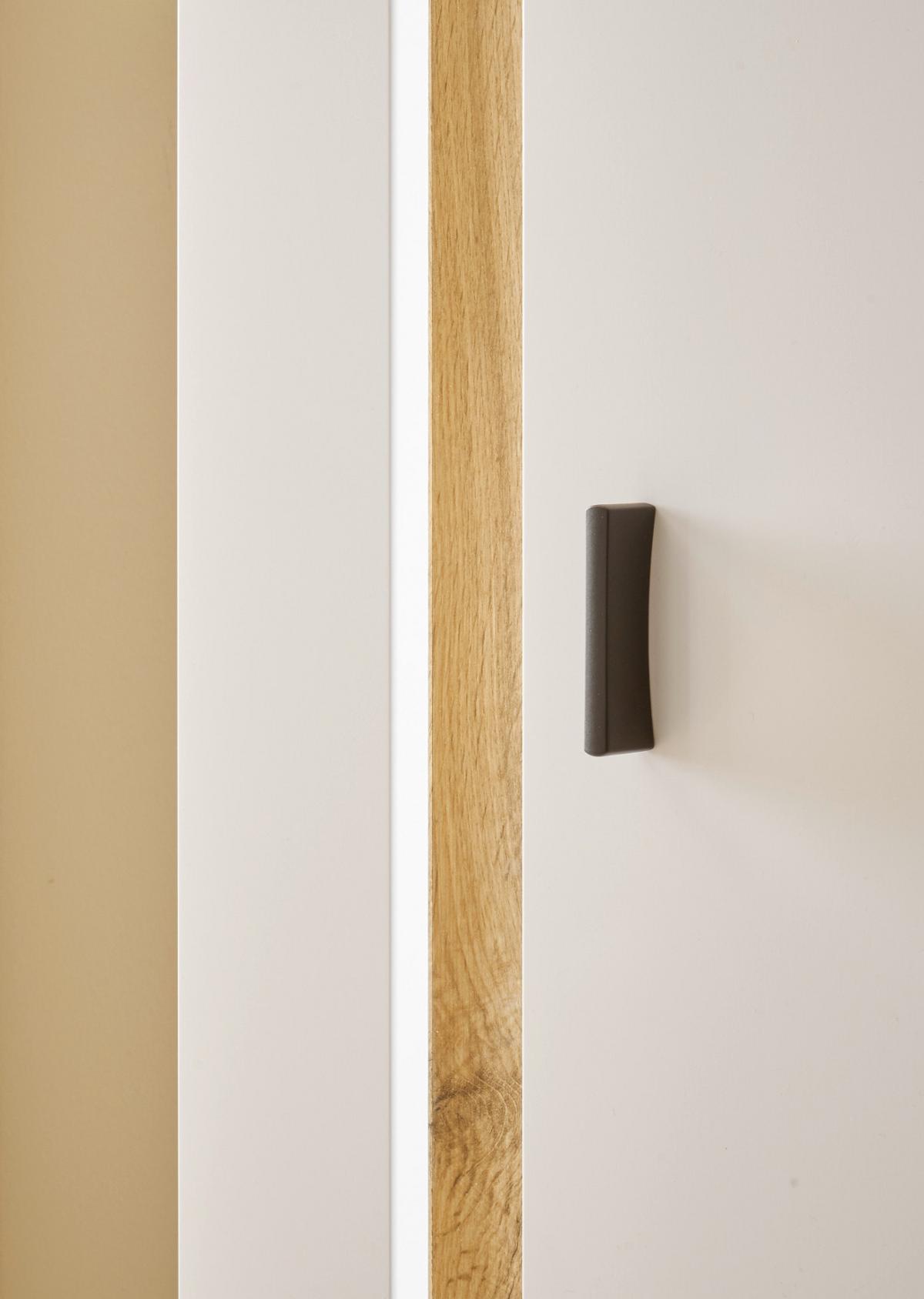 VITRINE weiß matt, Eiche Wotan 55 x 200 cm, Vitrinenschrank inklusive Frontbeleuchtung - Eiche Wotan/Silberfarben, Glas/Holzwerkstoff (55/200/35cm) - Furn.Design