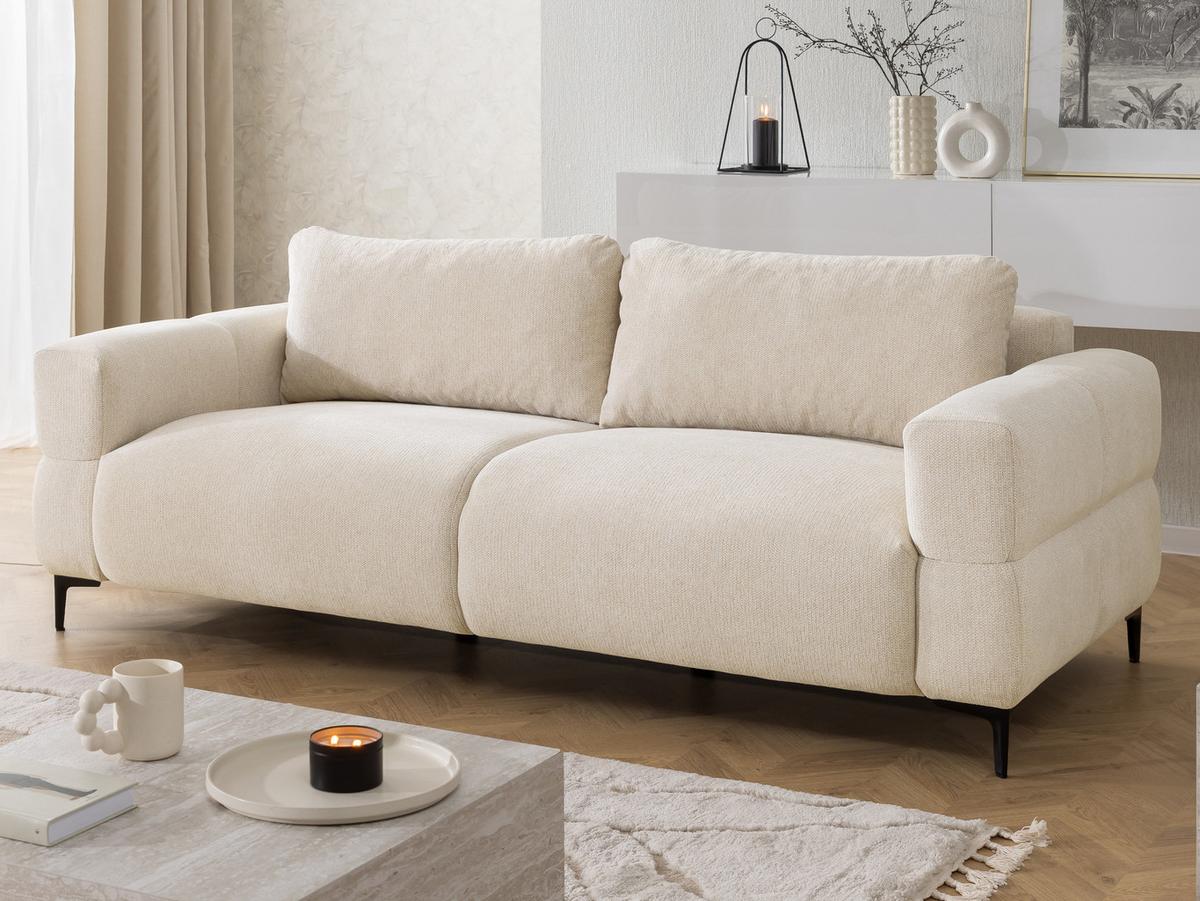 3-SITZER-SOFA Cardea in Bubble-Optik aus weichem Hellbeige Strukturstoff mit hohem Sitzkomfort - Beige/Schwarz, Holz/Textil (217/80/97cm) - S-Style Möbel