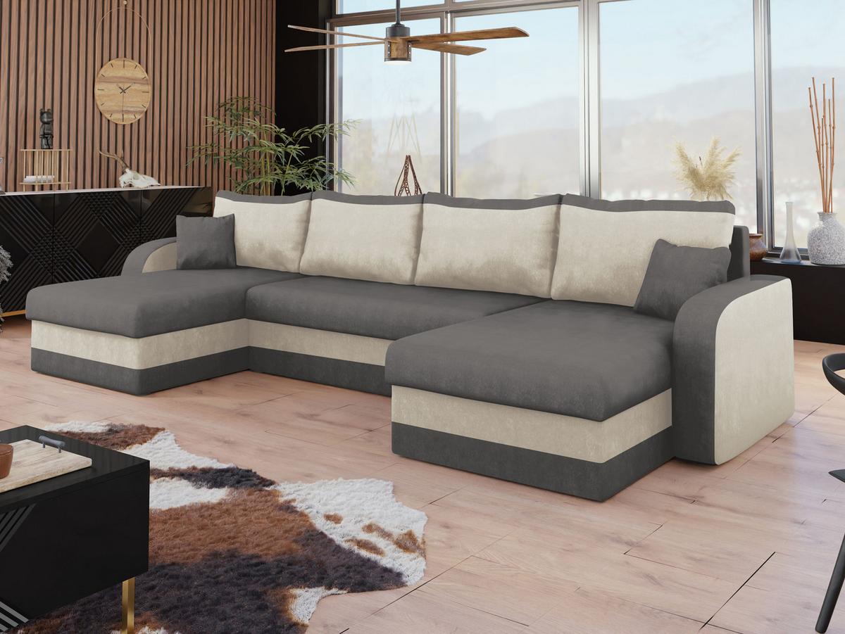 ECKSOFA Kris U - Hellgrau/Schwarz, Holz/Kunststoff (304/80/140cm) - MIRJAN24