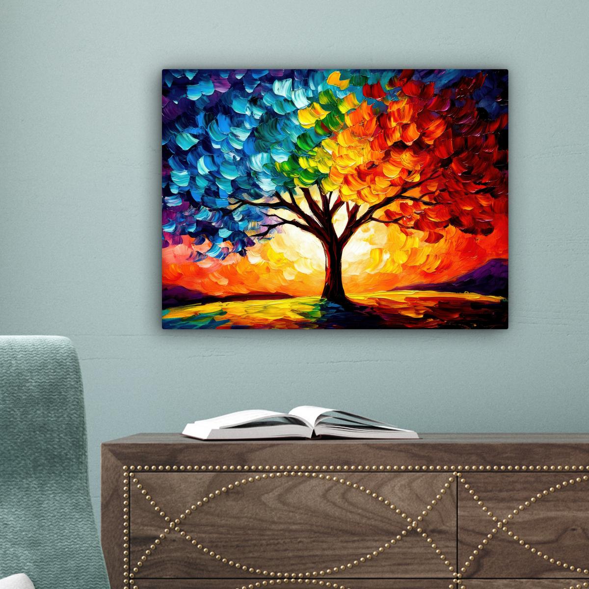 LEINWANDBILD Baum - Kunst - Natur - Sonnenuntergang Wandbild 40x30 cm - Multicolor, Textil (40/30cm) - MuchoWow