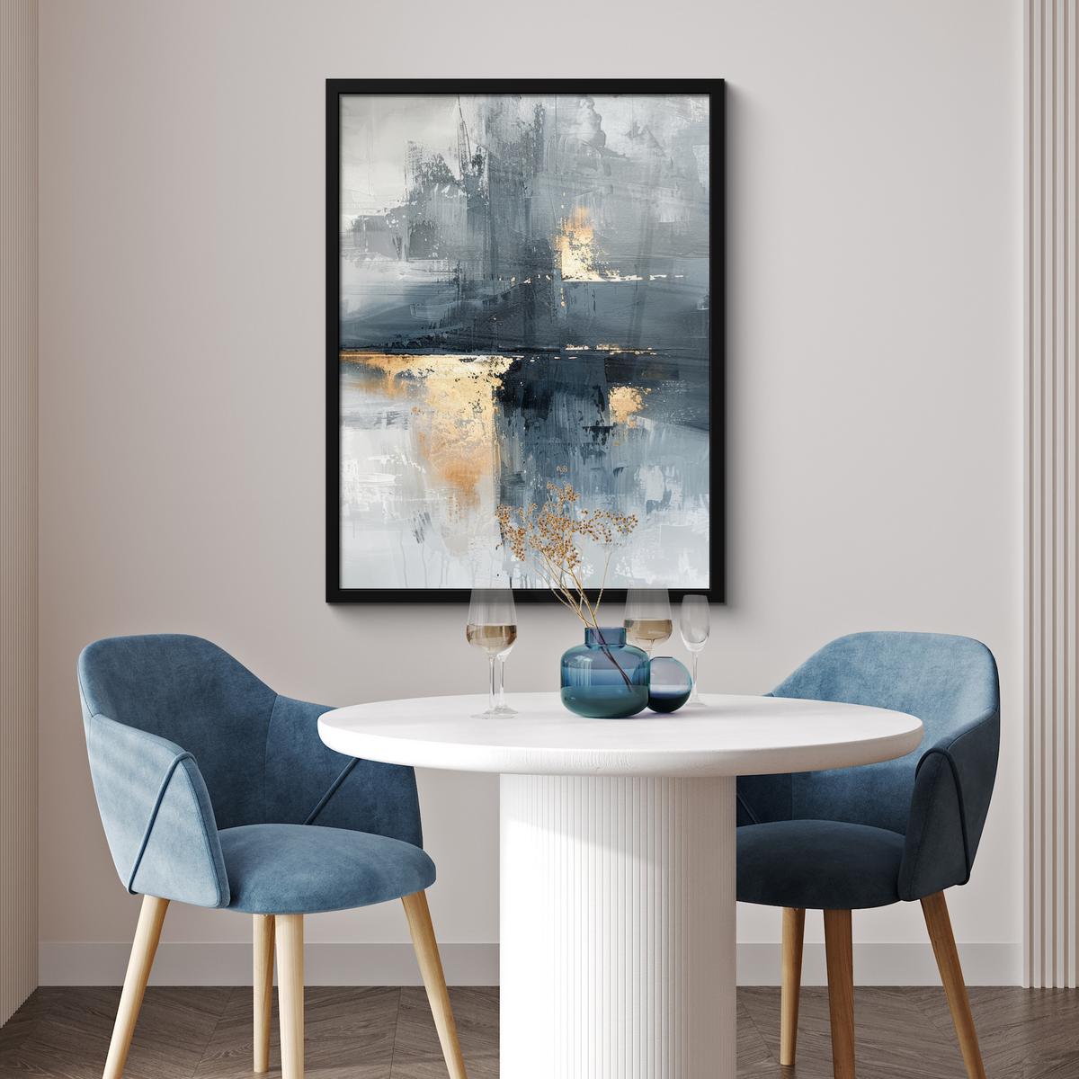 POSTER MIT RAHMEN Kunst - Grau - Gold - Abstrakt Posterleiste 60x80 cm - Dunkelgrau, Papier (60/80cm) - MuchoWow