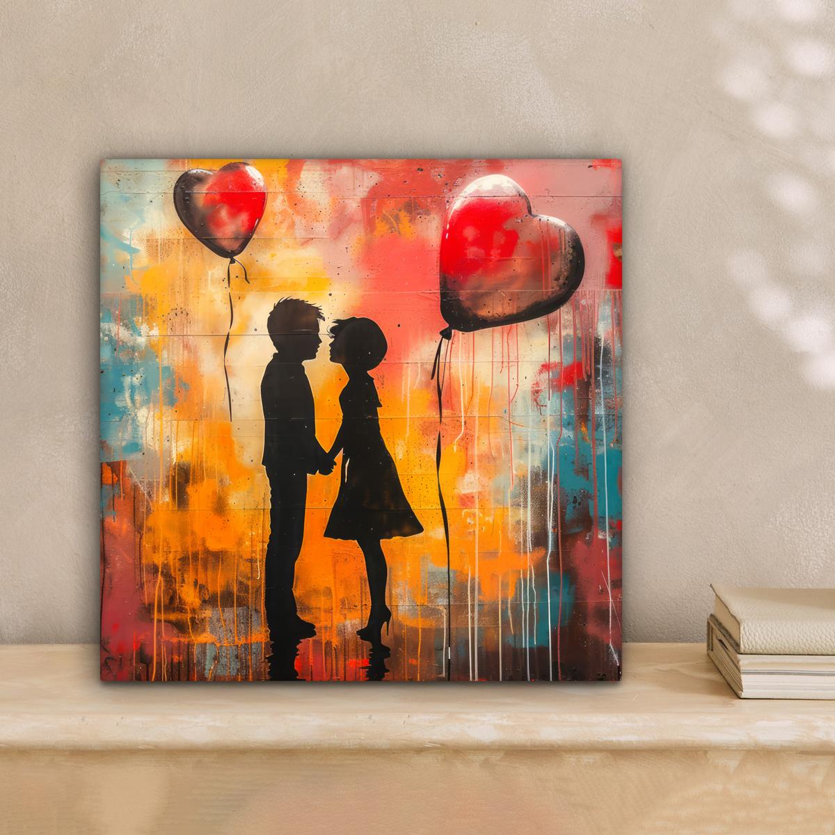LEINWANDBILD Straßenkunst - Liebe - Graffiti - Kunst - Banksy Deko Wohnzimmer 20x20 cm - Orange, Textil (20/20cm) - MuchoWow
