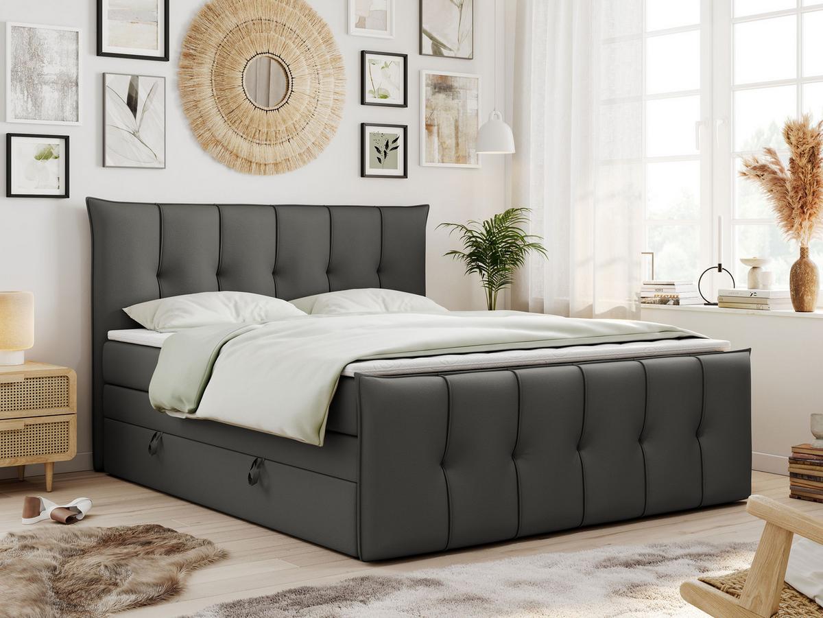 BOXSPRINGBETT PREMIUM 11 KING 120/200 Dunkelgrau Kunstleder - H4 - Dunkelgrau, Holz/Textil (120/200cm) - MKS