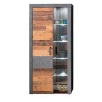 VITRINE Used Wood Altholz Design mit Grau, Vitrinenschrank mit LED Beleuchtung - Silberfarben/Schwarz, Glas/Holzwerkstoff (87/189/34cm) - Top.Furn