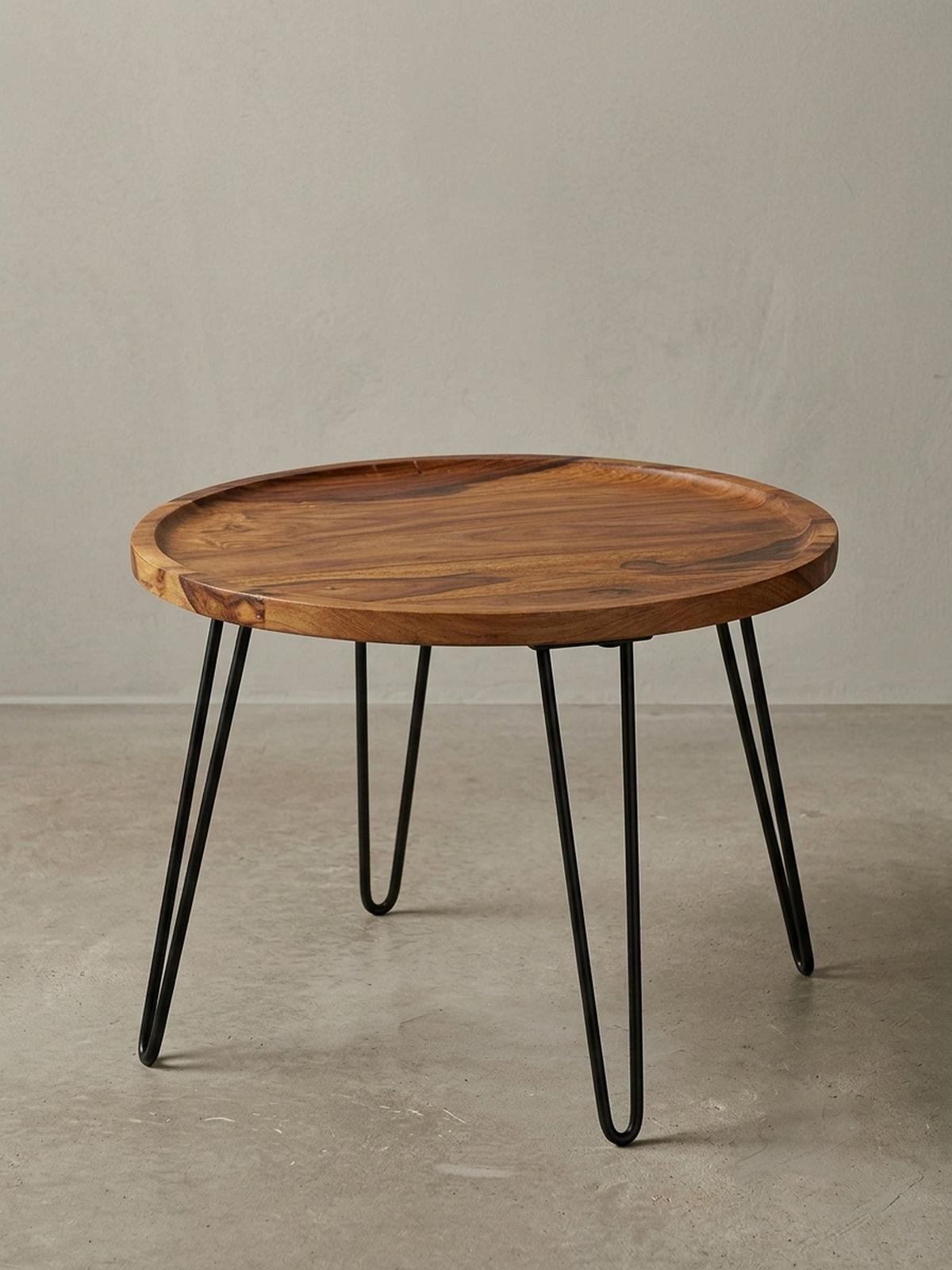 COUCHTISCH aus Sheeshamholz mit Haarnadelbeinen, modernem Design und großer Ablagefläche - Schwarz/Braun, Holz/Metall (60/60/45cm) - KADIMA DESIGN