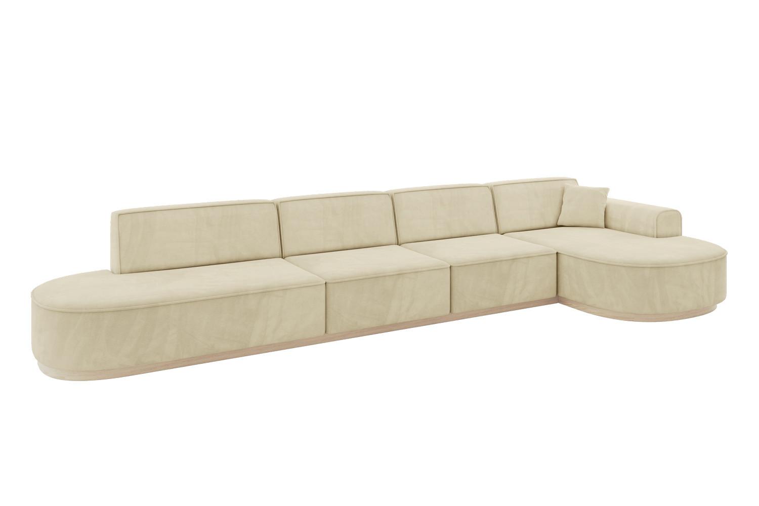 ECKSOFA Ottomane Rechts MARI-L3-v1 - 413x171x83 cm Beige Velours - Beige, Holzwerkstoff/Textil (171/413cm) - ALTDECOR