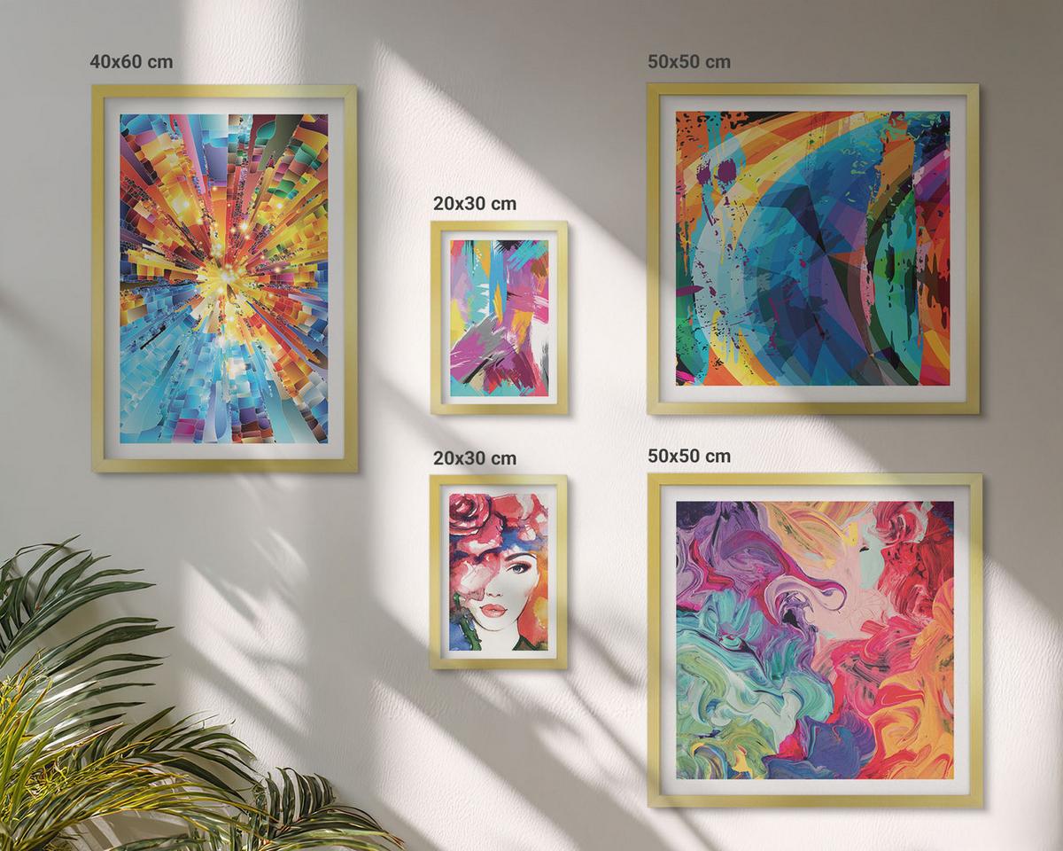 BILDER SET 5er Set - 50x50 cm & 20x30 cm & 40x60 cm Goldrahmen - Minimalistische Boho-Illustrationen - Goldfarben, Kunststoff (40/60cm) - TULUP