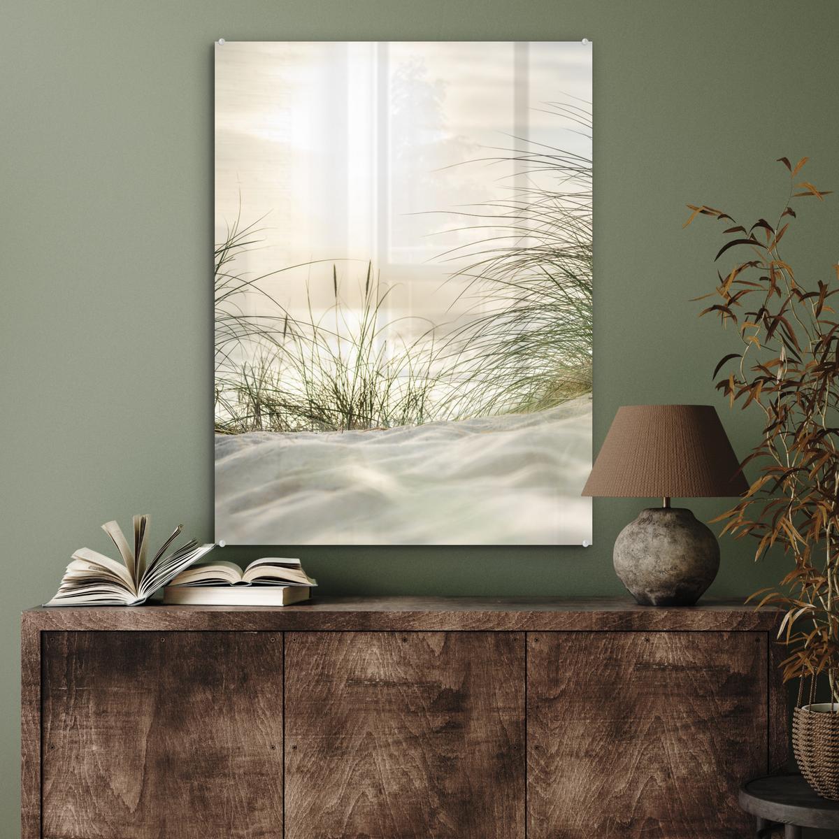 ACRYLGLASBILD Dünen mit Strandhafer in der Sonne des Nationalparks Schleswig-Holsteinisches Wattenmeer 60x80 cm - Creme, Glas (60/80cm) - MuchoWow