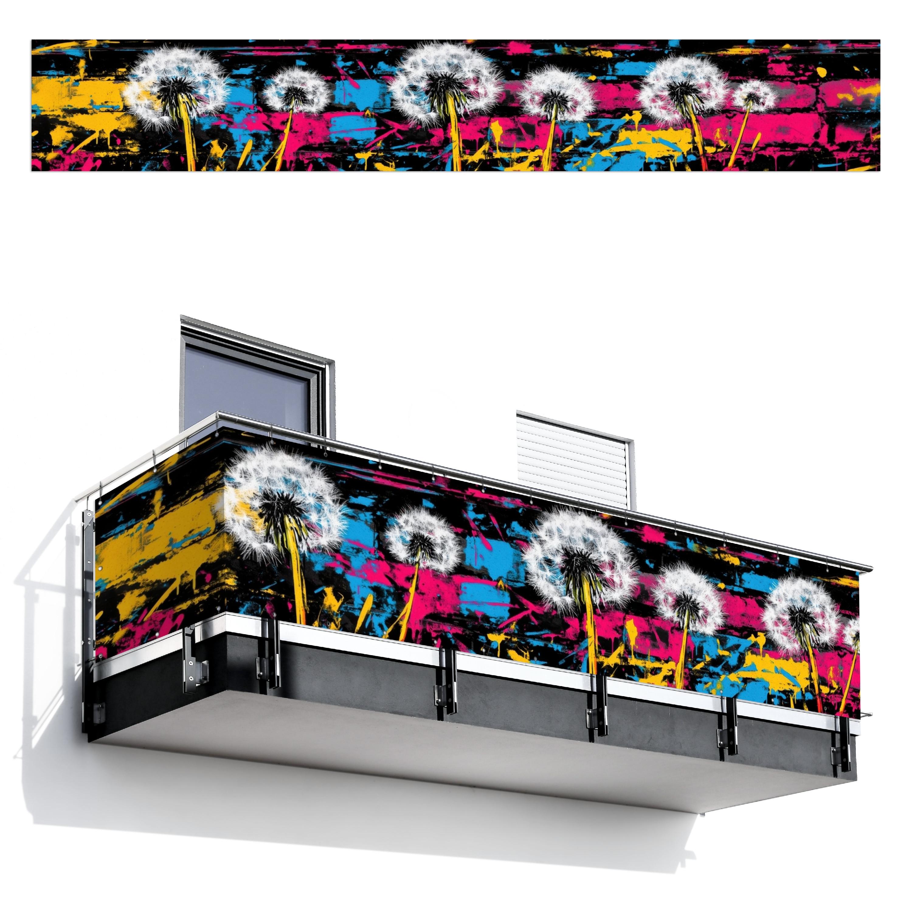 BALKON-SICHTSCHUTZ Straßenkunst - Bunt - Wand Balkon Deko 500x75 cm - Schwarz, Kunststoff (500/75cm) - MuchoWow