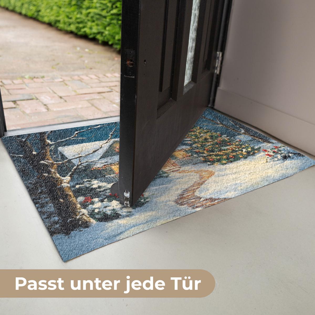 FUSSMATTE Weihnachten - Weihnachtsbaum - Winter - Zuhause - Schnee Schmutzfänger 60x40 cm - Multicolor, Kunststoff (60/0.4cm) - MuchoWow