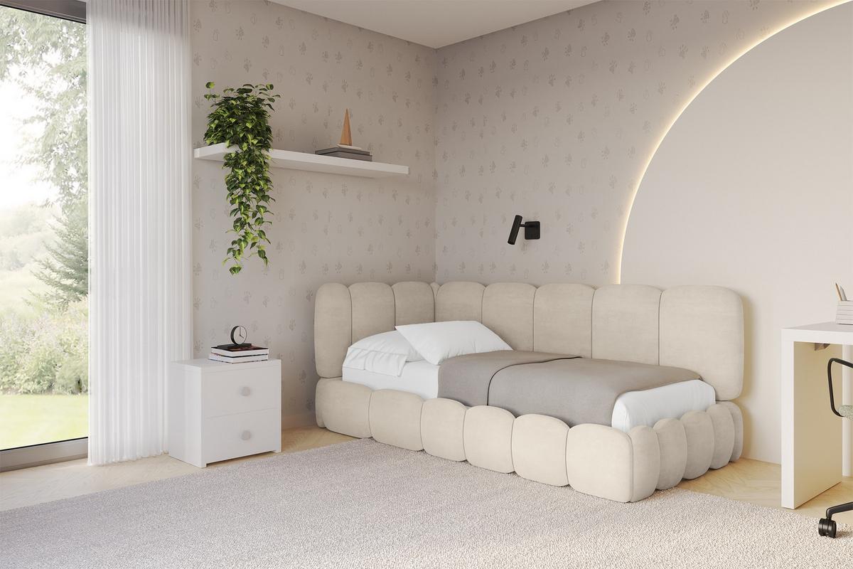 EINZELLBETT Jugendbett mit Bettkasten, Rechts - AVRY 80x200 Beige - Naturfarben, Holzwerkstoff/Textil (80/200cm) - ALTDECOR