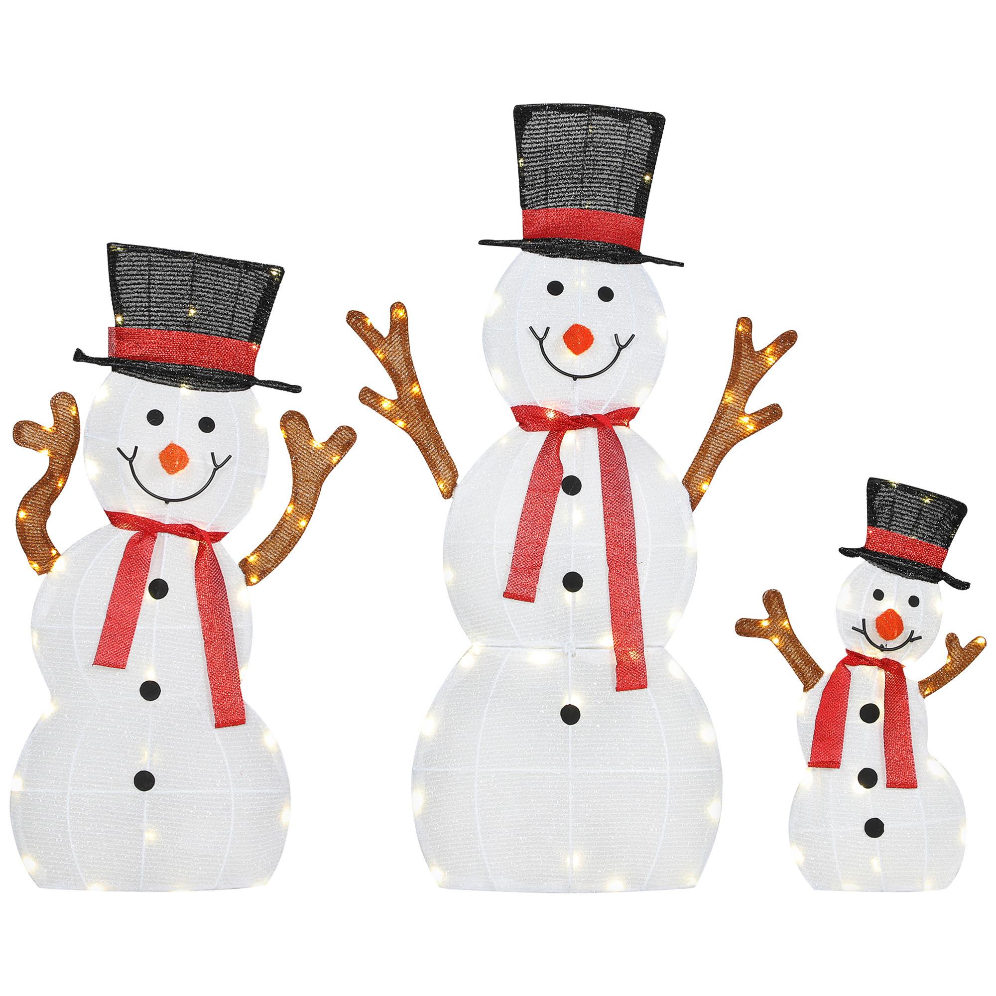3-TEILIGE weihnachtliche Schneemann-Familie, LED-Lichter, Weiß - Multicolor, Metall (30/91.5/64cm) - Outsunny
