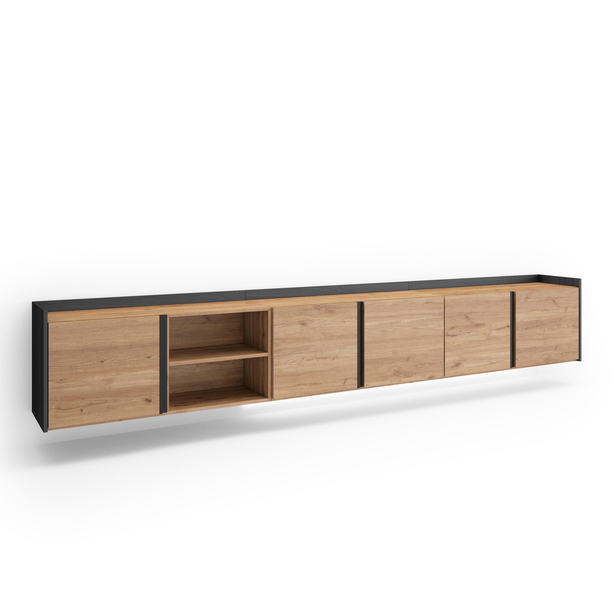 LOWBOARD, Eiche und Schwarz, 309/35/50cm, Hängend - Eichefarben, Holzwerkstoff (309/50/35cm) - Skraut Home